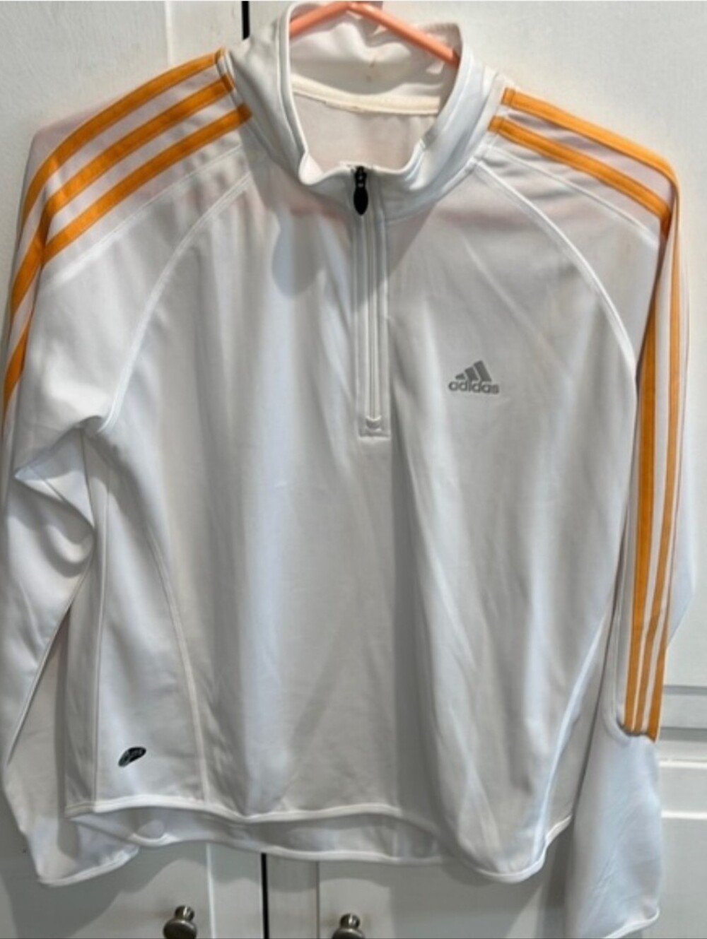 adidas White Long-Sleeve Top with Orange Stripes